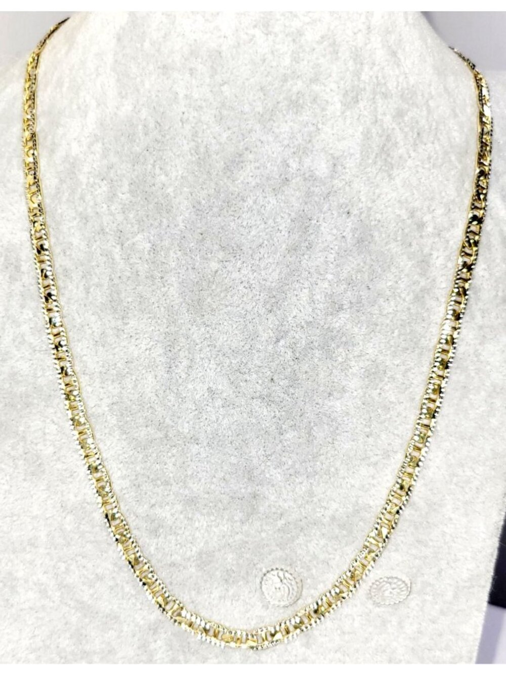 Detailed Sterling Silver and Gold Tone Link Chain 20" Long Lobster Claw Closure